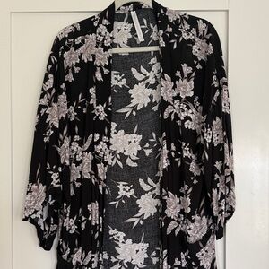 Spiritual Gangster Black Floral Open Front Kimono Cardigan